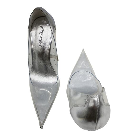JEFFREY CAMPBELL Metallic Silver Clear Vinyl Snow Pointed Toe Pumps High Heels 9 - Picture 8 of 13